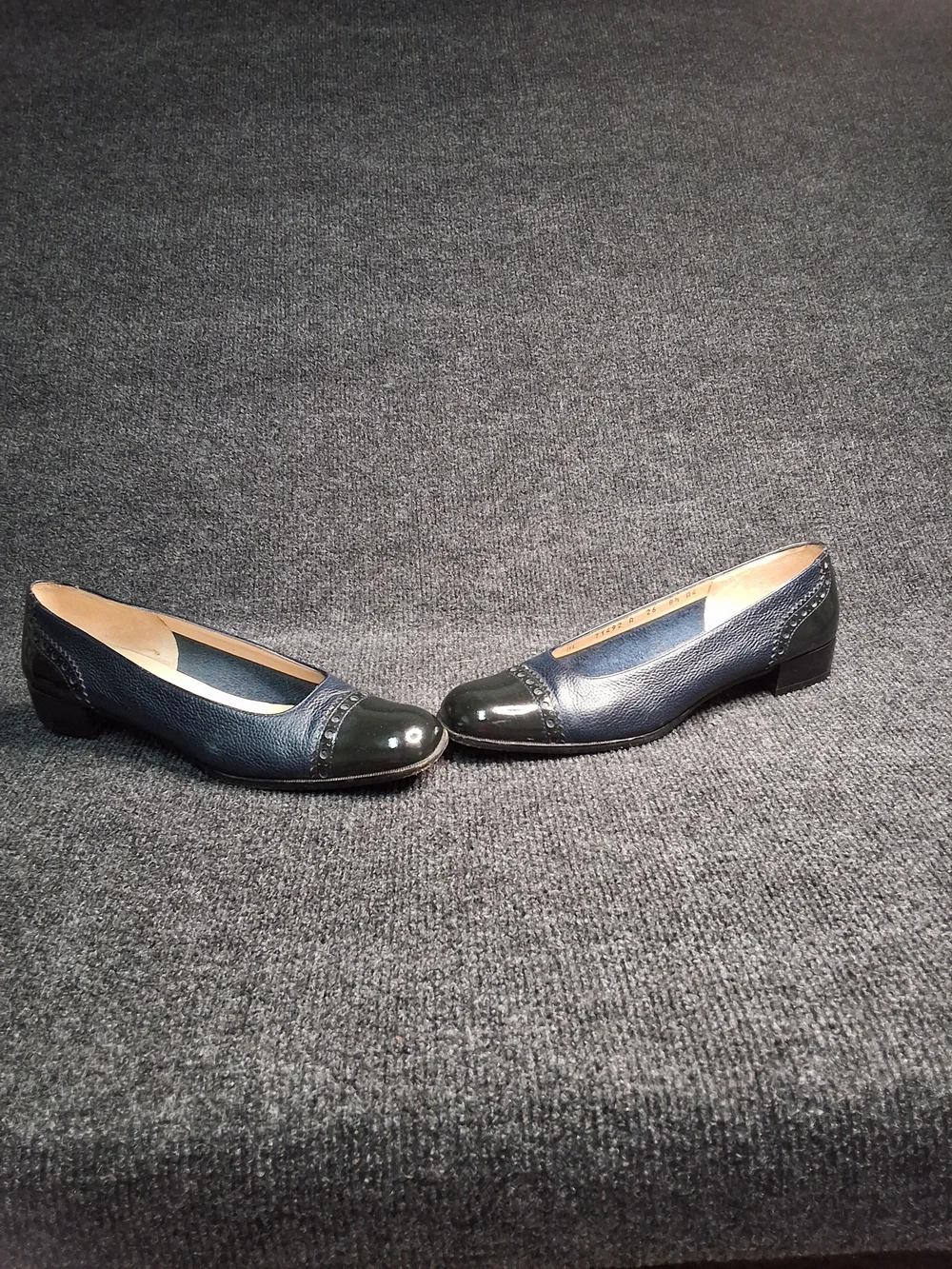 Salvatore Ferragamo Navy and Black Cap-Toe Leather Flats